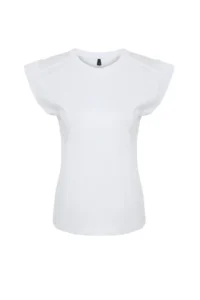 TRENDYOLMİLLA White Rib Detailed Moon Arm Basic Knitting T-Shirt - Image 8