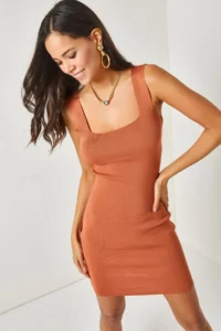 Olalook Women Copper Square Yaka Knit Dress