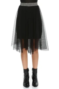 Quincey Women's Black Dore Dore Belted Elastic Tulle Skirt Ek2349