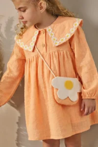 Minipodyum Girl's Dress Muslin Baby Collar with Bag Eid Dress - Image 2