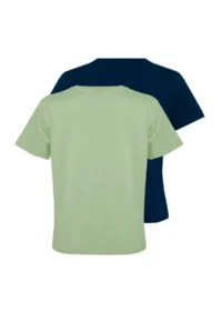 TRENDYOLMİLLA Petrol Blue Blue Blue-Mint 100% Cotton Crew Neck 2 Sets Package Knitting T-Shirt - Image 5