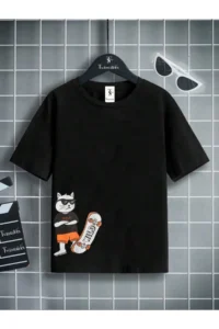 twins tailors Children's Dinosaur Printed Black-White-Black 3-Piece Children's T-shirt Pack - Image 4