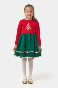 Minipodyum Satin Detailed with pompom Girls' New year her dress - Image 3
