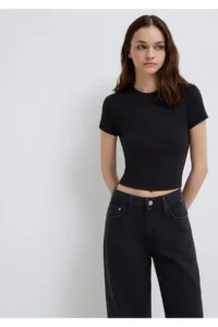 Mavi Black Basic Crop T-Shirt Crop / Short Cut - Image 3