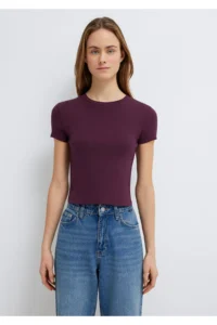 Mavi Purple Basic Crop T-Shirt Crop / Short Cut -70434 - Image 3