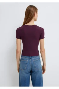 Mavi Purple Basic Crop T-Shirt Crop / Short Cut -70434 - Image 5