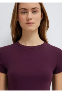 Mavi Purple Basic Crop T-Shirt Crop / Short Cut -70434 - Image 6