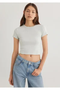 Mavi Green Basic Crop T-Shirt Crop / Short Cut -71453 - Image 2