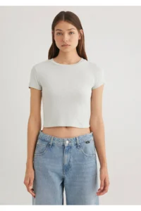 Mavi Green Basic Crop T-Shirt Crop / Short Cut -71453 - Image 3