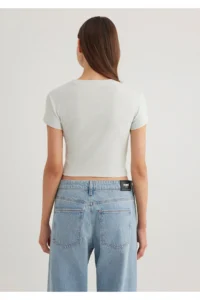 Mavi Green Basic Crop T-Shirt Crop / Short Cut -71453 - Image 4