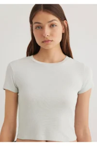 Mavi Green Basic Crop T-Shirt Crop / Short Cut -71453 - Image 5