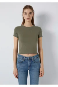 Mavi Green Basic Crop T-Shirt Crop / Short Cut -86961 - Image 4
