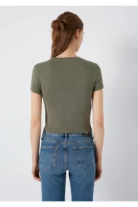Mavi Green Basic Crop T-Shirt Crop / Short Cut -86961 - Image 6