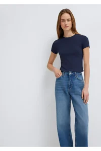 Mavi Navy Blue Basic Crop T-Shirt Crop / Short Cut -85315 - Image 2