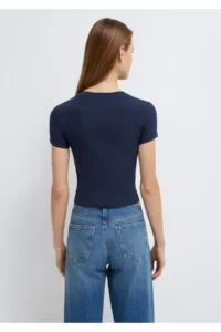 Mavi Navy Blue Basic Crop T-Shirt Crop / Short Cut -85315 - Image 5