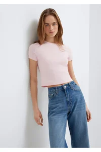 Mavi Pink Basic Crop T-Shirt Crop / Short Cut -89200