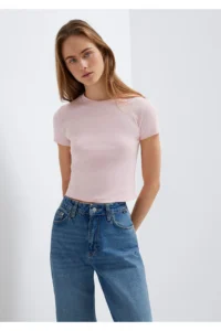 Mavi Pink Basic Crop T-Shirt Crop / Short Cut -89200 - Image 2