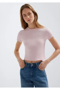 Mavi Pink Basic Crop T-Shirt Crop / Short Cut -89200 - Image 3