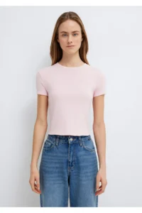Mavi Pink Basic Crop T-Shirt Crop / Short Cut -89200 - Image 4