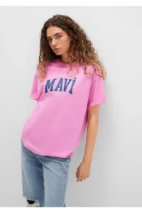 Mavi Logo Printed Pink T-Shirt Oversize / Wide Cut