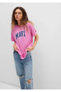 Mavi Logo Printed Pink T-Shirt Oversize / Wide Cut - Image 2