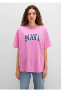 Mavi Logo Printed Pink T-Shirt Oversize / Wide Cut - Image 4