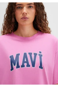 Mavi Logo Printed Pink T-Shirt Oversize / Wide Cut - Image 6