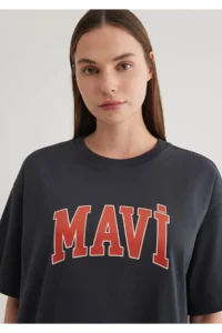 Mavi Logo Printed Anthracite Women T-Shirt m - Image 4