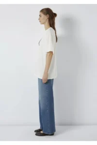 Mavi Logo Printed Ecru T-Shirt Oversize / Wide Cut -81964 - Image 5