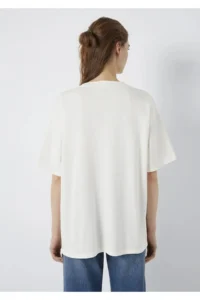 Mavi Logo Printed Ecru T-Shirt Oversize / Wide Cut -81964 - Image 6