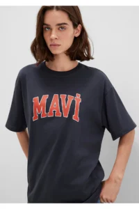 Mavi Logo Printed Anthracite T-Shirt Oversize / Wide Cut -82185 - Image 2