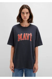 Mavi Logo Printed Anthracite T-Shirt Oversize / Wide Cut -82185 - Image 3