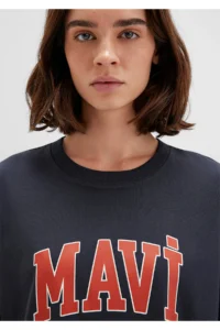 Mavi Logo Printed Anthracite T-Shirt Oversize / Wide Cut -82185 - Image 5