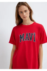 Mavi Logo Printed Red T-Shirt Oversize / Wide Cut -82054