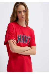 Mavi Logo Printed Red T-Shirt Oversize / Wide Cut -82054 - Image 2