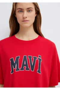 Mavi Logo Printed Red T-Shirt Oversize / Wide Cut -82054 - Image 6