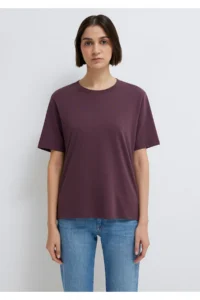 Mavi Crew Neck Purple Basic T-Shirt Regular Fit / Normal Cut -70434 - Image 3