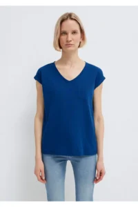 Mavi Navy Blue Basic T-Shirt with Pockets Loose Fit / Loosely Comfortable Cut - Image 3