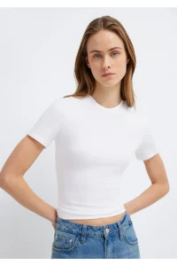 Mavi Lux Touch White Basic Modal T-Shirt Fitted
