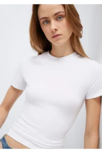 Mavi Lux Touch White Basic Modal T-Shirt Fitted - Image 2