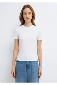 Mavi Lux Touch White Basic Modal T-Shirt Fitted - Image 3
