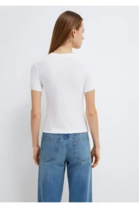 Mavi Lux Touch White Basic Modal T-Shirt Fitted - Image 5