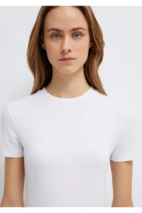 Mavi Lux Touch White Basic Modal T-Shirt Fitted - Image 6