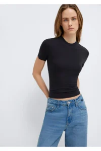 Mavi Lux Touch Black Basic Modal T-Shirt Fitted - Image 2