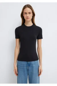 Mavi Lux Touch Black Basic Modal T-Shirt Fitted - Image 3