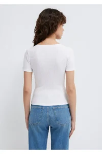 Mavi White Basic V-Neck T-Shirt Fitted - Image 5