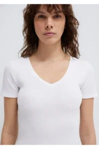 Mavi White Basic V-Neck T-Shirt Fitted - Image 6
