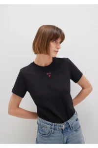 Mavi Logo Printed Black T-Shirt Semi Slim Fit / Semi Slim Fit - Image 3