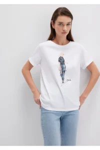 Mavi Denim Girl Printed White Istanbul T-Shirt Regular Fit / Normal Cut
