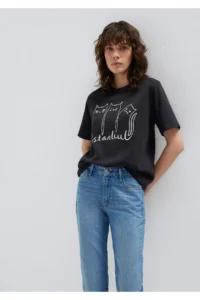 Mavi Cat Printed Anthracite Istanbul T-Shirt Regular Fit / Normal Cut -70087